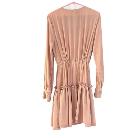 All Saints Alia Ruffle Silk Dress Nude Pink Size M